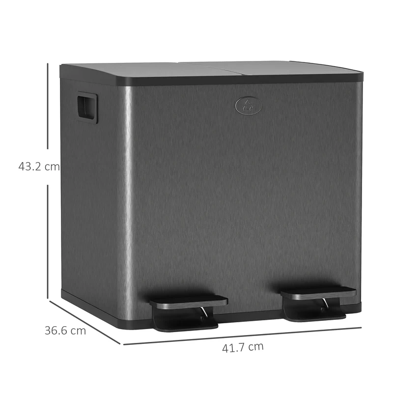 Pattumiera a 2 Sezioni da 15L 41,7x36,6x43,2 cm a Pedale con Chiusura Silenziosa in Acciaio Inox Argento