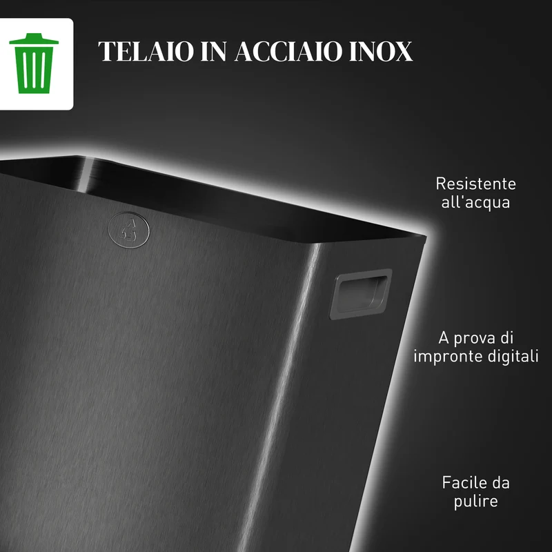 Pattumiera a 2 Sezioni da 15L 41,7x36,6x43,2 cm a Pedale con Chiusura Silenziosa in Acciaio Inox Argento