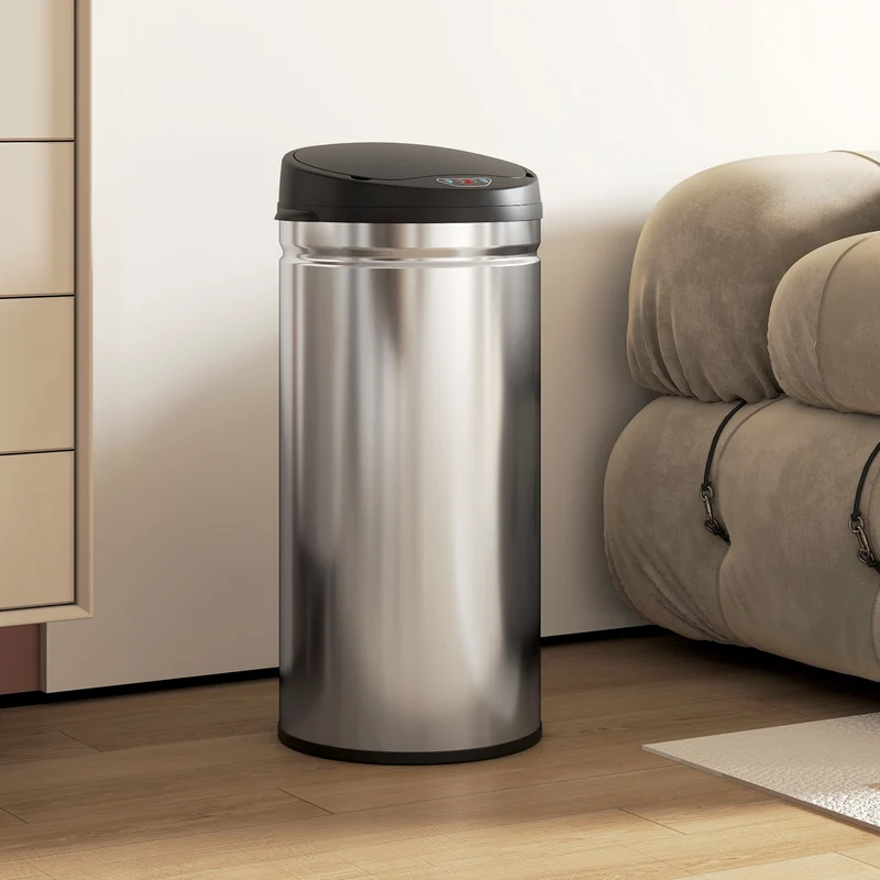Pattumiera da 42L 30,5x30,5x68 cm con Sensore di Movimento in Acciaio Inox