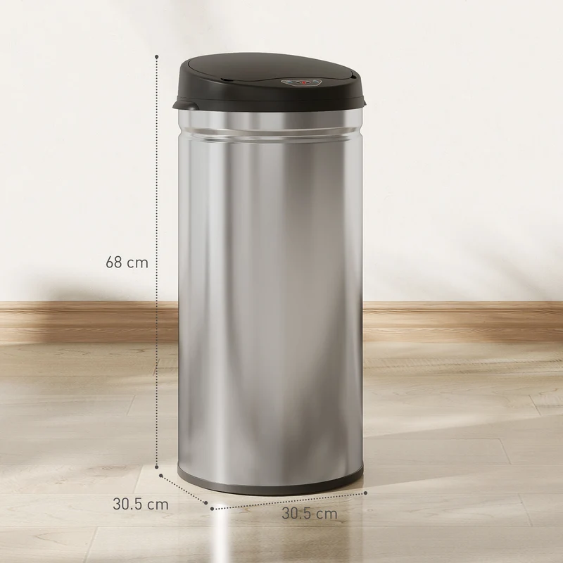 Pattumiera da 42L 30,5x30,5x68 cm con Sensore di Movimento in Acciaio Inox
