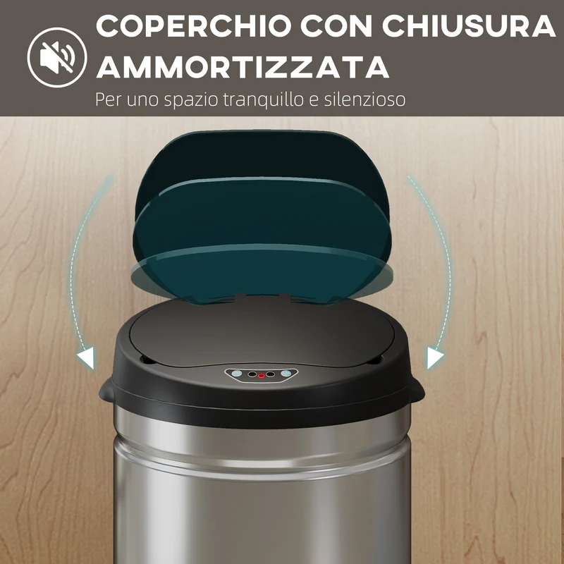 Pattumiera da 42L 30,5x30,5x68 cm con Sensore di Movimento in Acciaio Inox