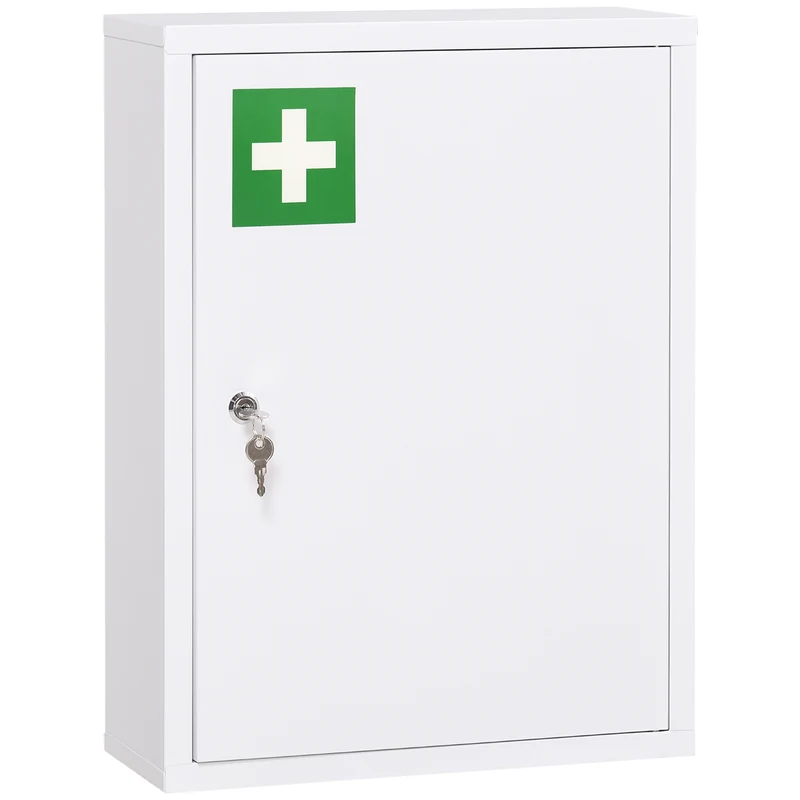 Armadietto Medicinali a 3 Ripiani 40x15x53,5 cm con Serratura e 2 Chiavi in Acciaio Bianco