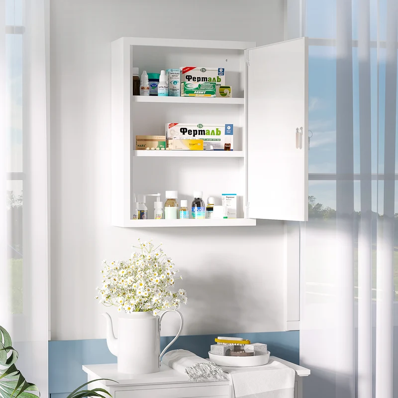 Armadietto Medicinali a 3 Ripiani 40x15x53,5 cm con Serratura e 2 Chiavi in Acciaio Bianco