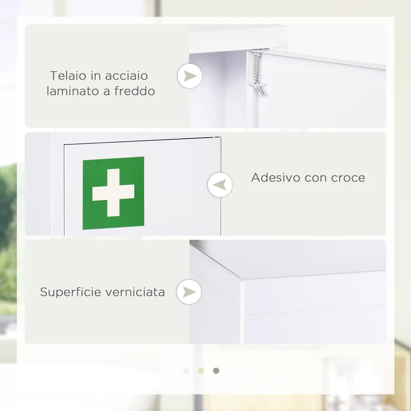 Armadietto Medicinali a 3 Ripiani 40x15x53,5 cm con Serratura e 2 Chiavi in Acciaio Bianco