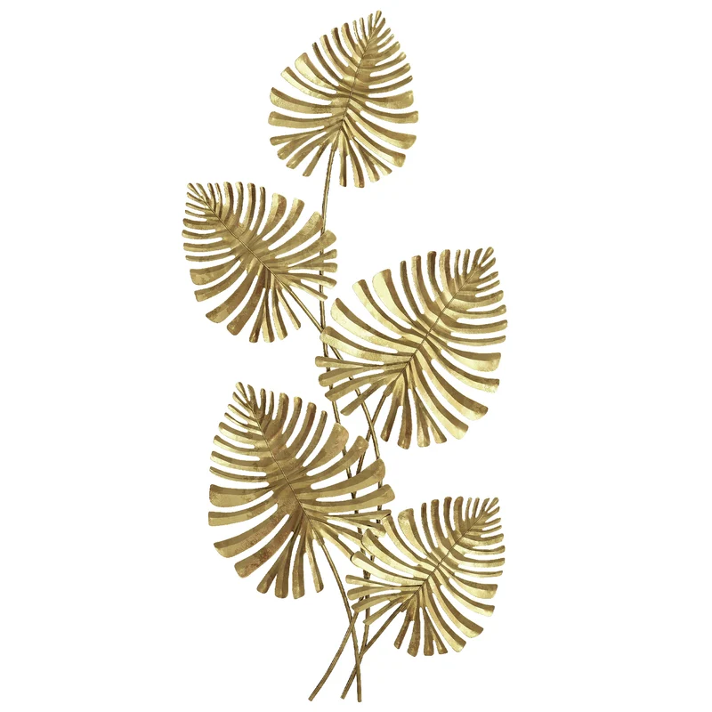Decorazione Murale 3D 83x2,5x39 cm Wall Art Foglie di Monstera in Metallo Oro