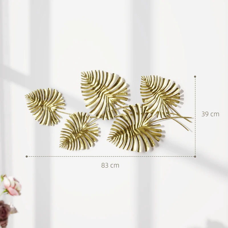 Decorazione Murale 3D 83x2,5x39 cm Wall Art Foglie di Monstera in Metallo Oro