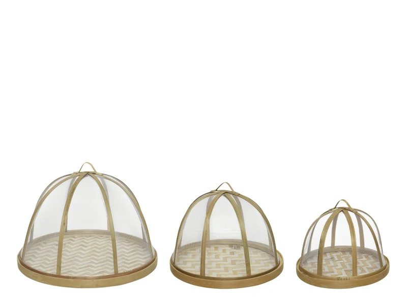 Set da 3 - Coprivivande a cupola in bamboo color naturale - d.31/23,5/19cm h.22/16/13cm - Kaemingk