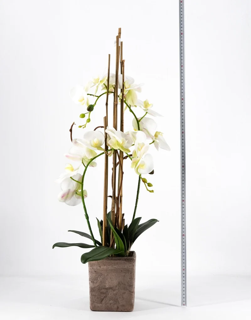 PHALAENOPSIS ORCHIDEA ARTIFICIALE 80CM CON VASO QUADRATO BIANCA