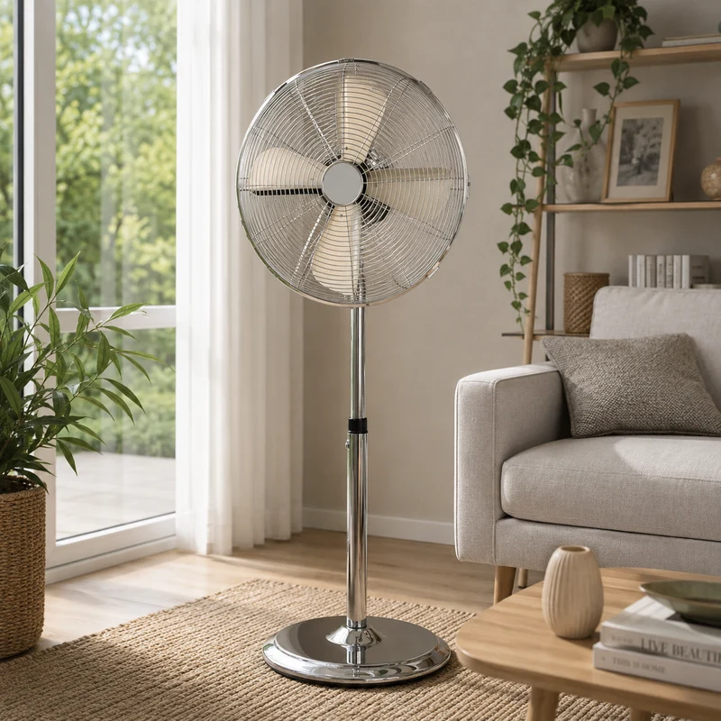 Ventilatore a piantana 40W completamente in metallo con 4 pale e altezza regolabile
