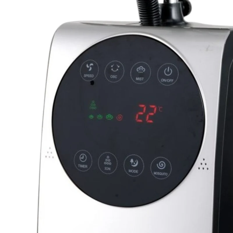 Ventilatore multifunzione a 3 pale con ruote e nebulizzatore 90W display led Nebuly
