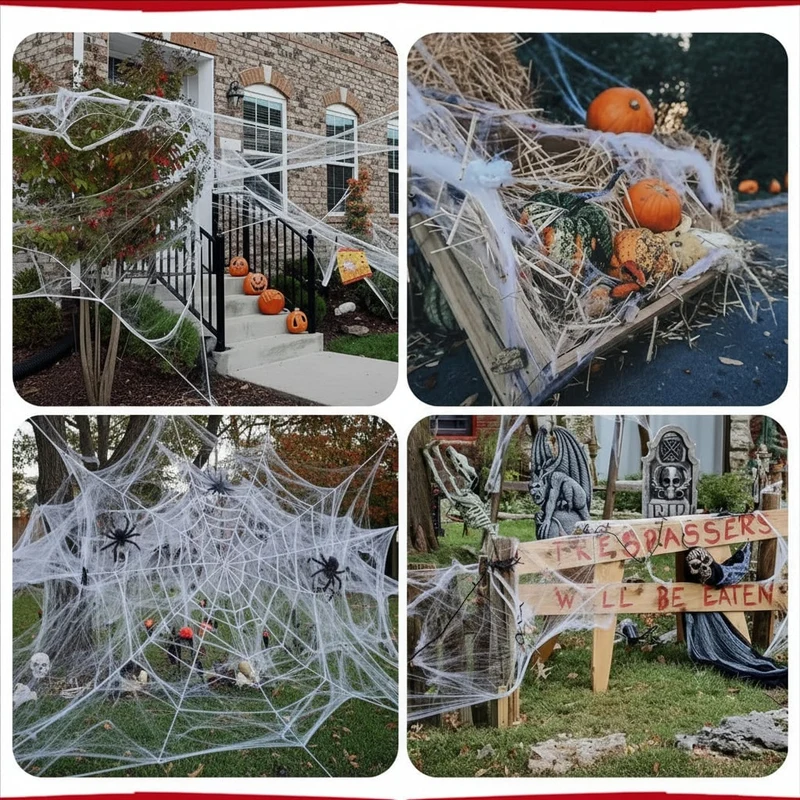 Halloween Artificial Spider Web with Spiders, Indoor and Outdoor Decoration