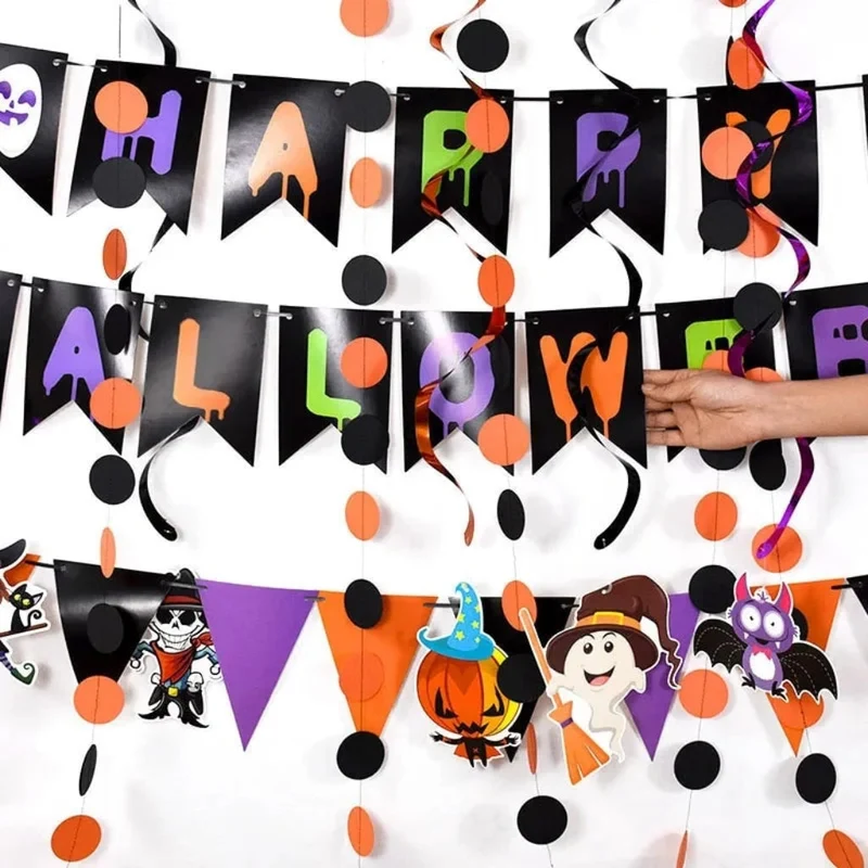 Halloween Hanging Decorations Set with Banner and Spirals for the Home