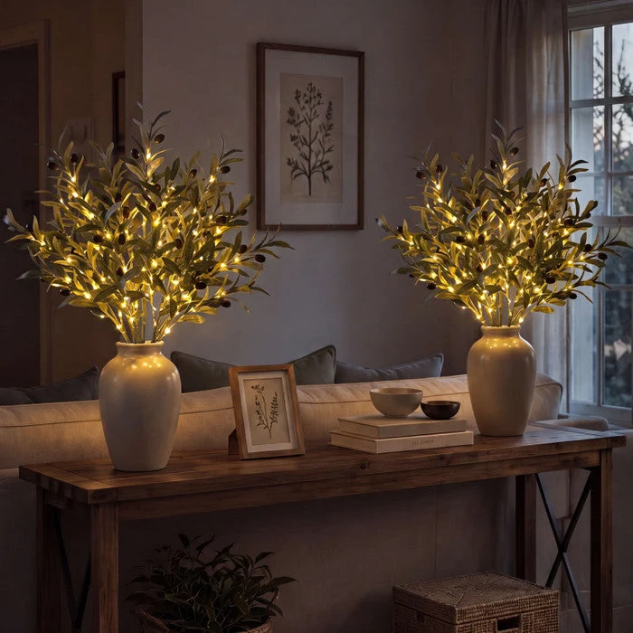 Verlichte olijftak – kunsttak met levensechte blaadjes en warm licht