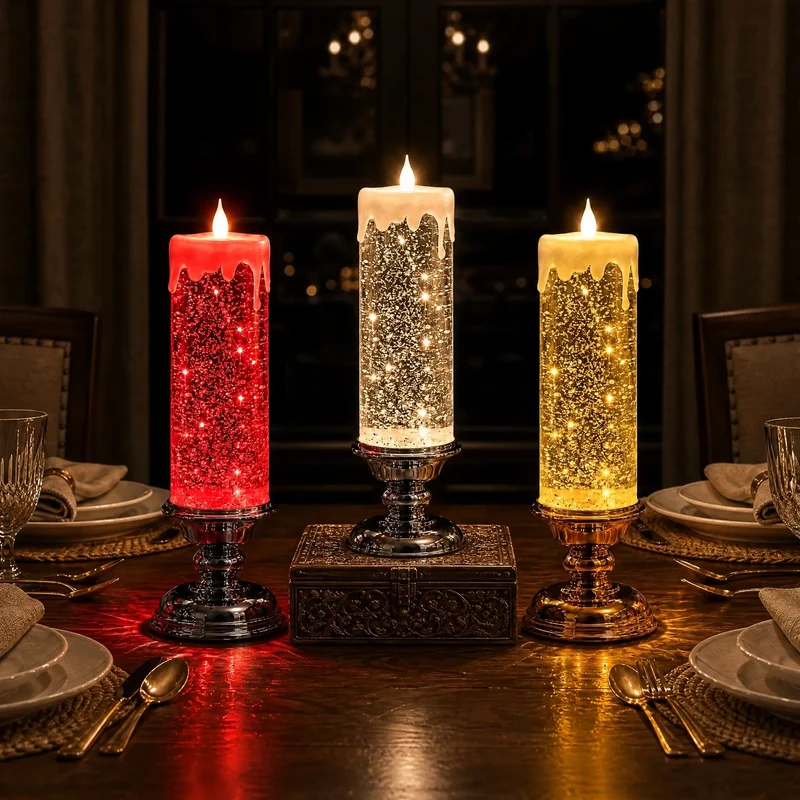 LED-glitterkaars – vlamloze kaars met dwarrelende glitter en warm licht