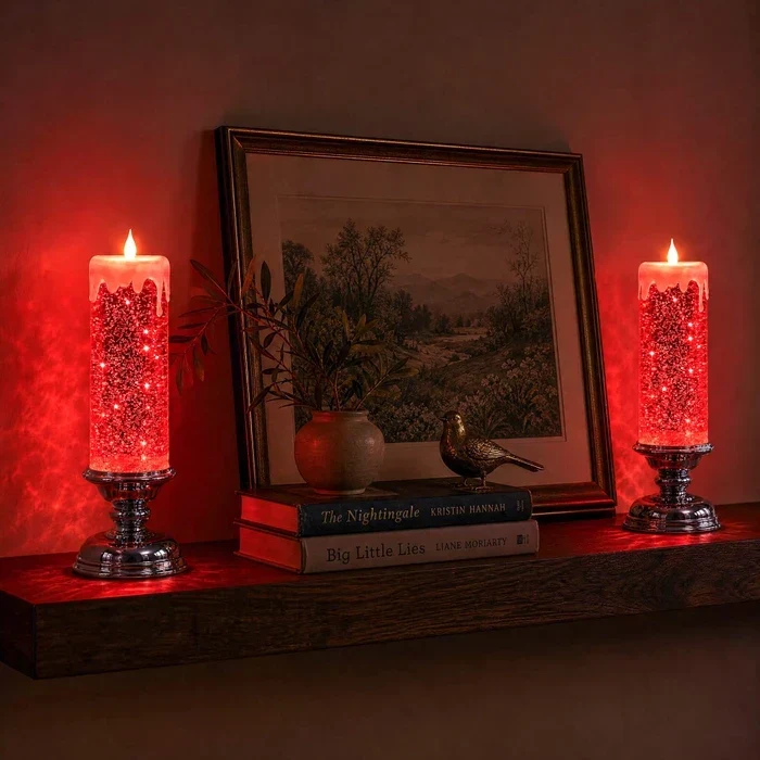 LED-glitterkaars – vlamloze kaars met dwarrelende glitter en warm licht