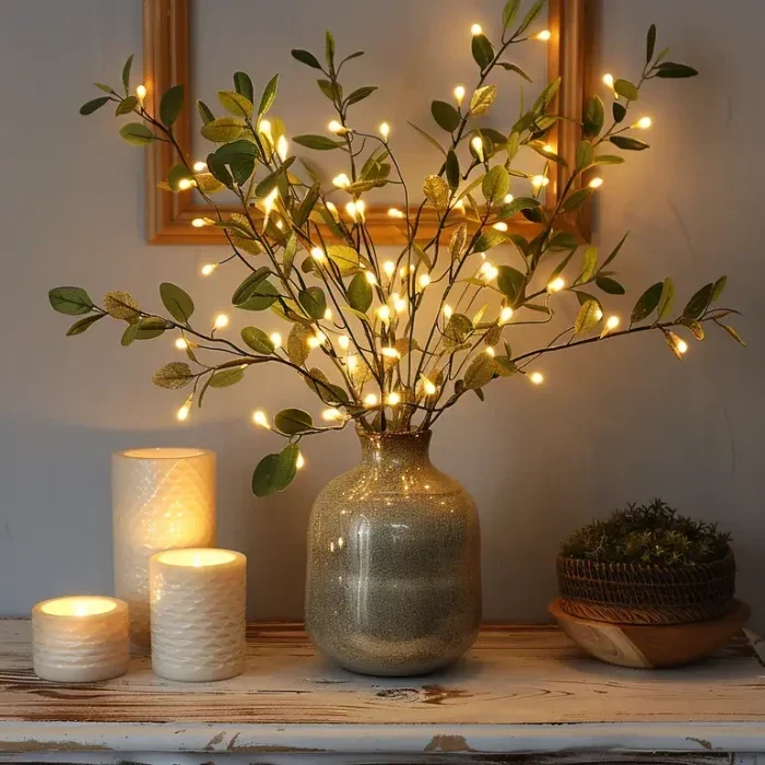 Kunsttakken met lichtjes – buigbare olijf- of wilgentakken voor in een vaas