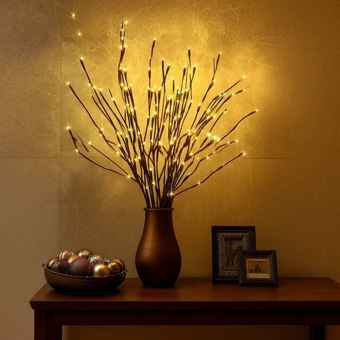 Kunsttakken met lichtjes – buigbare olijf- of wilgentakken voor in een vaas