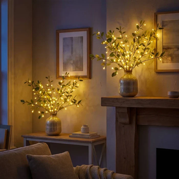 Kunsttakken met lichtjes – buigbare olijf- of wilgentakken voor in een vaas