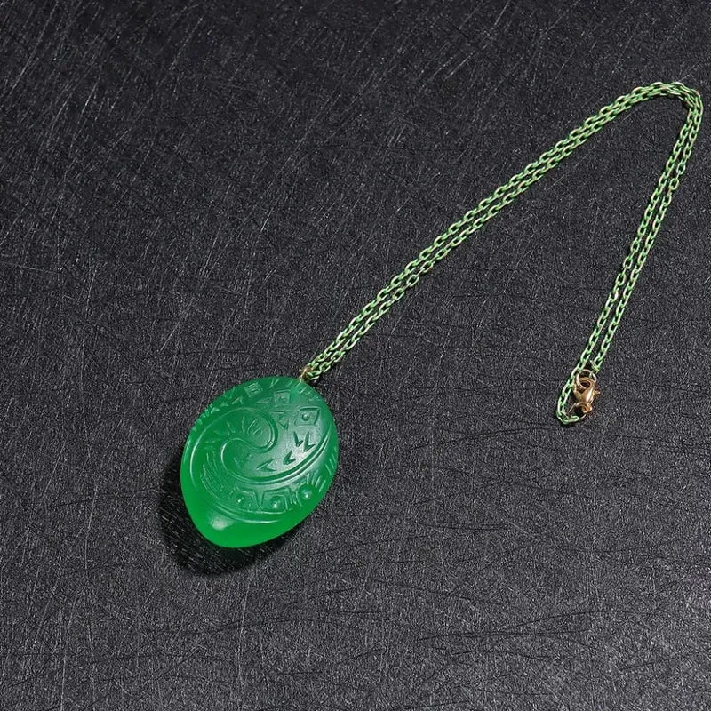 Halloween Women's Natural Stone Necklace, Green Pendant That Glows in the Dark
