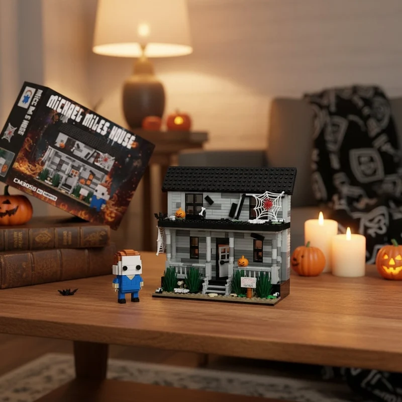 Halloween Haunted House on the Hill Construction Blocks with Figurine for Older Children