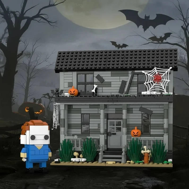 Halloween Haunted House on the Hill Construction Blocks with Figurine for Older Children