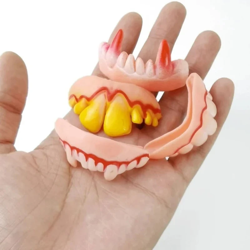 Halloween Fake Vampire Teeth with Flexible Caps and Fake Blood for Children and Adults