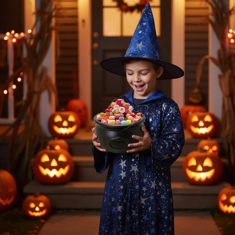 Halloween Witch's Cauldron Plastic Candy Holder for Decorations and Trick or Treat