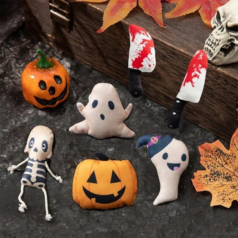 Halloween Plush Cat Toy Ghost Pumpkin Skeleton Themed Scratching Post Litter Box Food