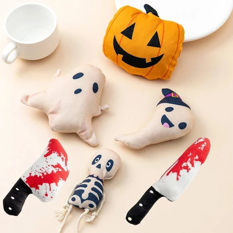 Halloween Plush Cat Toy Ghost Pumpkin Skeleton Themed Scratching Post Litter Box Food