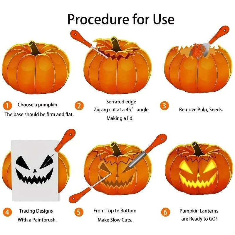 7-Piece Pumpkin Carving Set with Stainless Steel Tools for Halloween, Linden Wood
