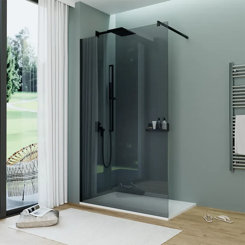 Doccia walk-in 80 cm vetro 8mm anticalcare fumé h200 profili neri | Keros