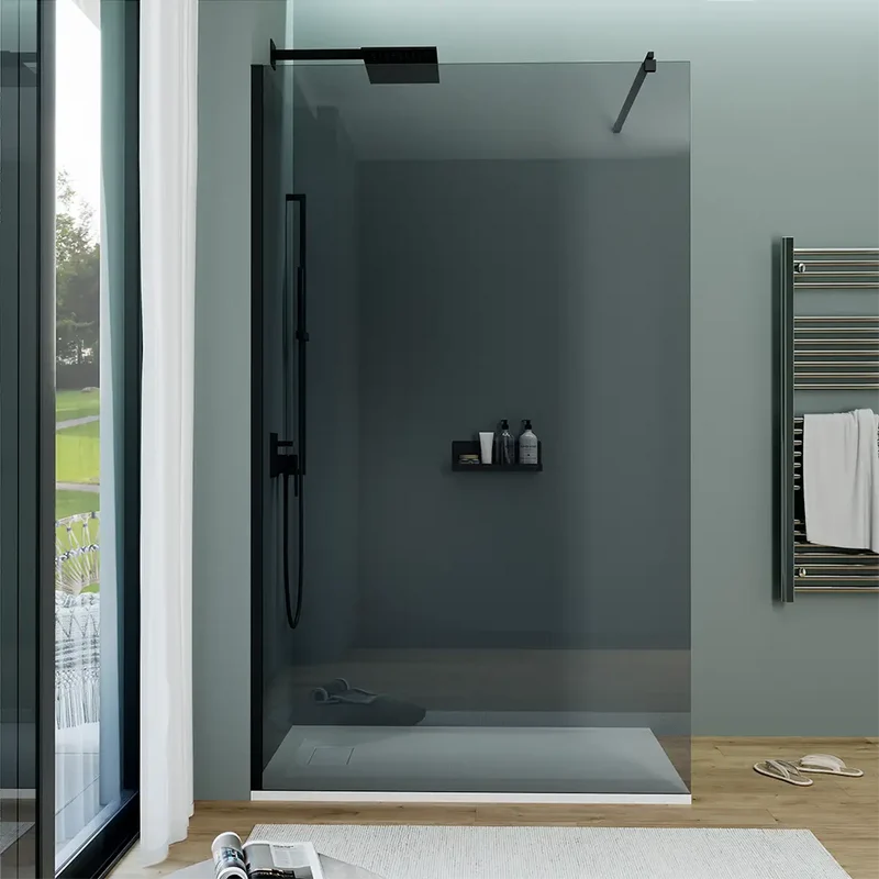 Doccia walk-in 80 cm vetro 8mm anticalcare fumé h200 profili neri | Keros