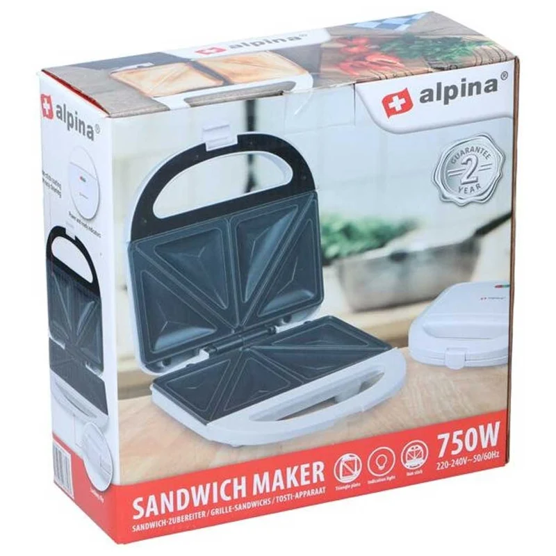 Piastra Elettrica Acciaio Antiaderente 750W Bistecchiera Toast e Sandwich Alpina
