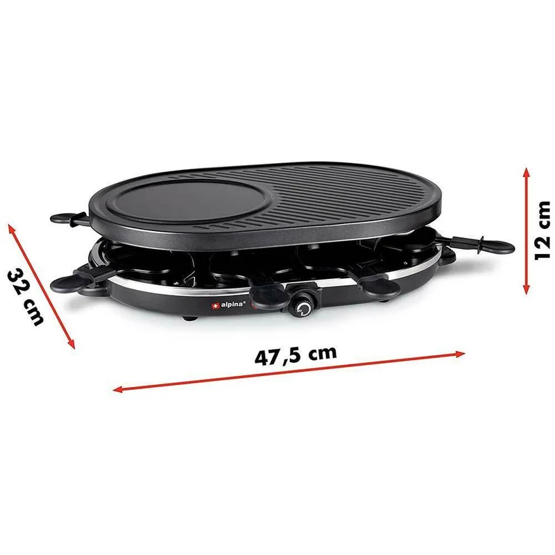 Raclette Barbecue Grill 1200W Piastra Elettrica Ghisa Antiaderente Da Tavolo