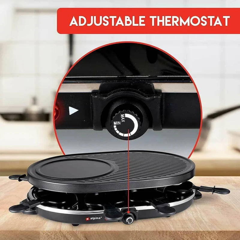 Raclette Barbecue Grill 1200W Piastra Elettrica Ghisa Antiaderente Da Tavolo