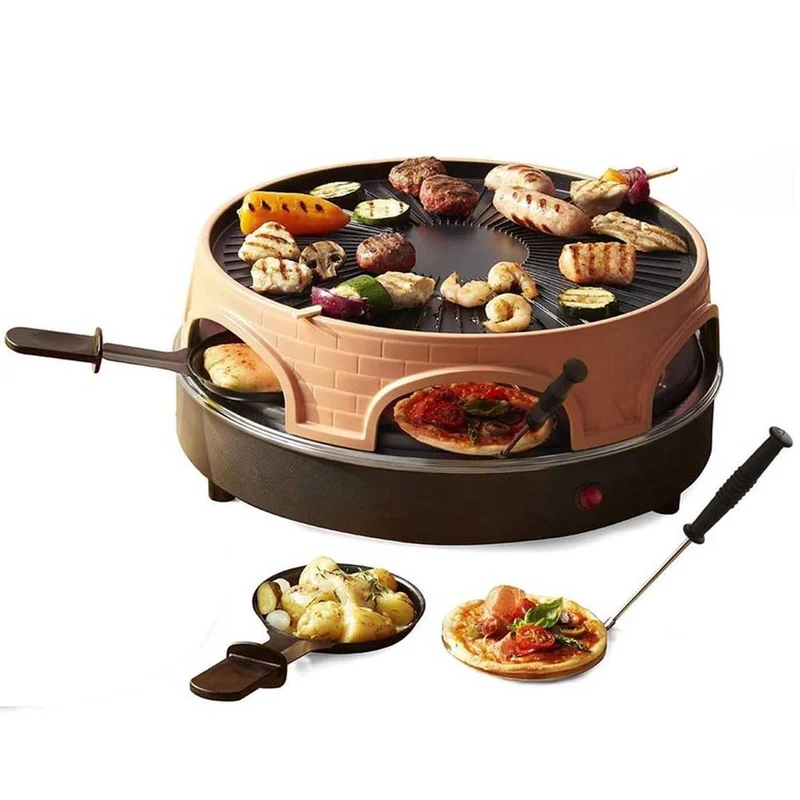 Raclette Mini Forno Pizze Pizzette 6 Persone 1500W con Griglia Grill Allumino