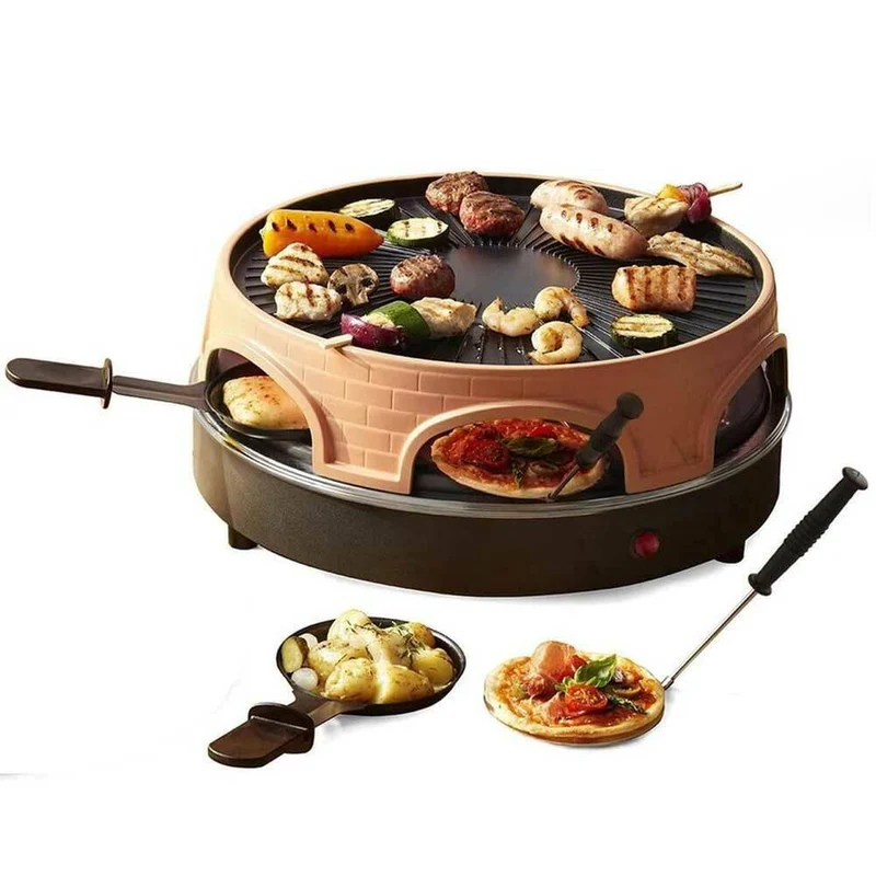 Raclette Mini Forno Pizze Pizzette 6 Persone 1500W con Griglia Grill Allumino