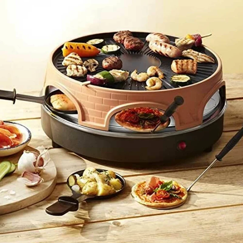 Raclette Mini Forno Pizze Pizzette 6 Persone 1500W con Griglia Grill Allumino