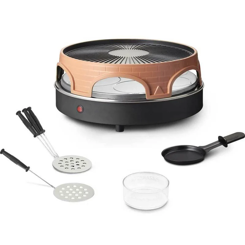 Raclette Mini Forno Pizze Pizzette 6 Persone 1500W con Griglia Grill Allumino