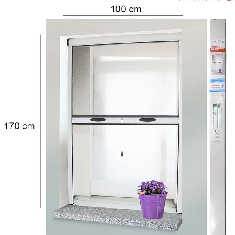 Zanzariera a Rullo Verticale per Finestra 100x170cm Anti Zanzare Insetti Bianco