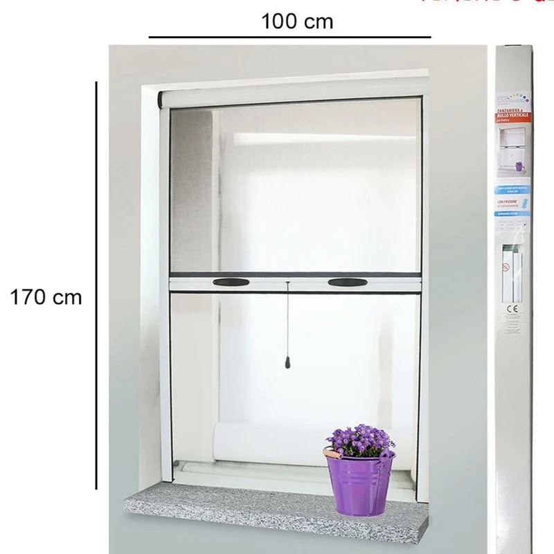 Zanzariera a Rullo Verticale per Finestra 100x170cm Anti Zanzare Insetti Bianco