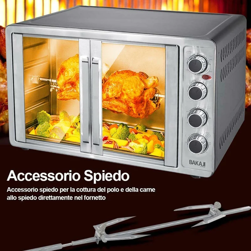 Forno Fornetto Elettrico Ventilato 55 lt 2200 W Luce Doppia Porta Girarrosto