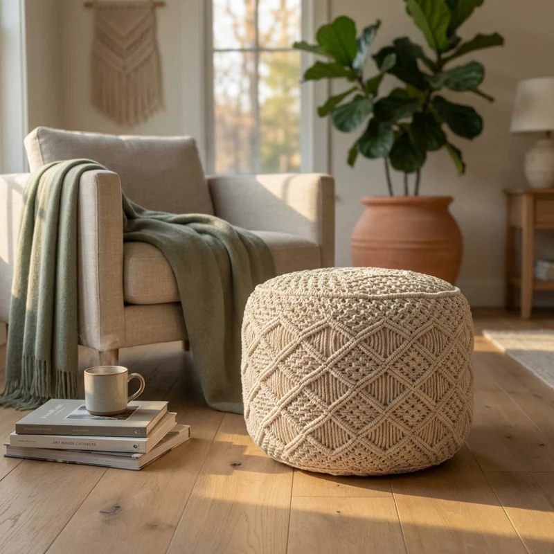 Pouf Bengasi: Quadrato, Bianco, Cotone, 45x45x45cm
