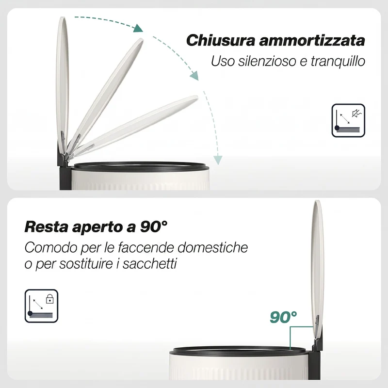 Cestino Spazzatura da 30L con Coperchio a Chiusura Morbida in Metallo e PP Crema