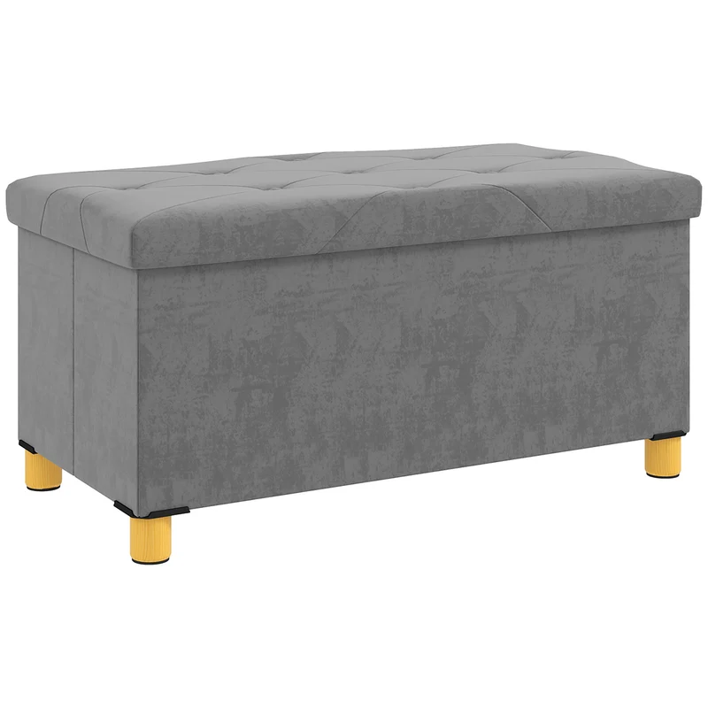 Panca Contenitore Pieghevole 76x38x38 cm Capienza da 67L Coperchio Imbottito e Rivestimento Vellutato Grigio
