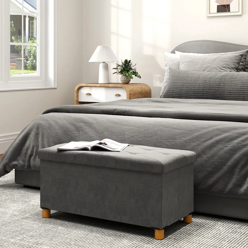 Panca Contenitore Pieghevole 76x38x38 cm Capienza da 67L Coperchio Imbottito e Rivestimento Vellutato Grigio