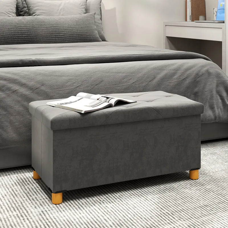 Panca Contenitore Pieghevole 76x38x38 cm Capienza da 67L Coperchio Imbottito e Rivestimento Vellutato Grigio