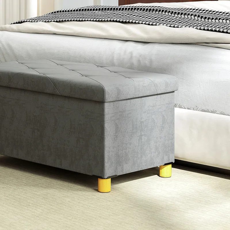 Panca Contenitore Pieghevole 76x38x38 cm Capienza da 67L Coperchio Imbottito e Rivestimento Vellutato Grigio