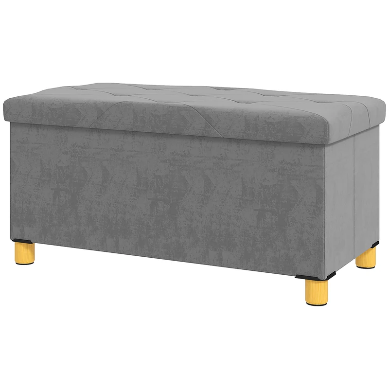 Panca Contenitore Pieghevole 76x38x38 cm Capienza da 67L Coperchio Imbottito e Rivestimento Vellutato Grigio