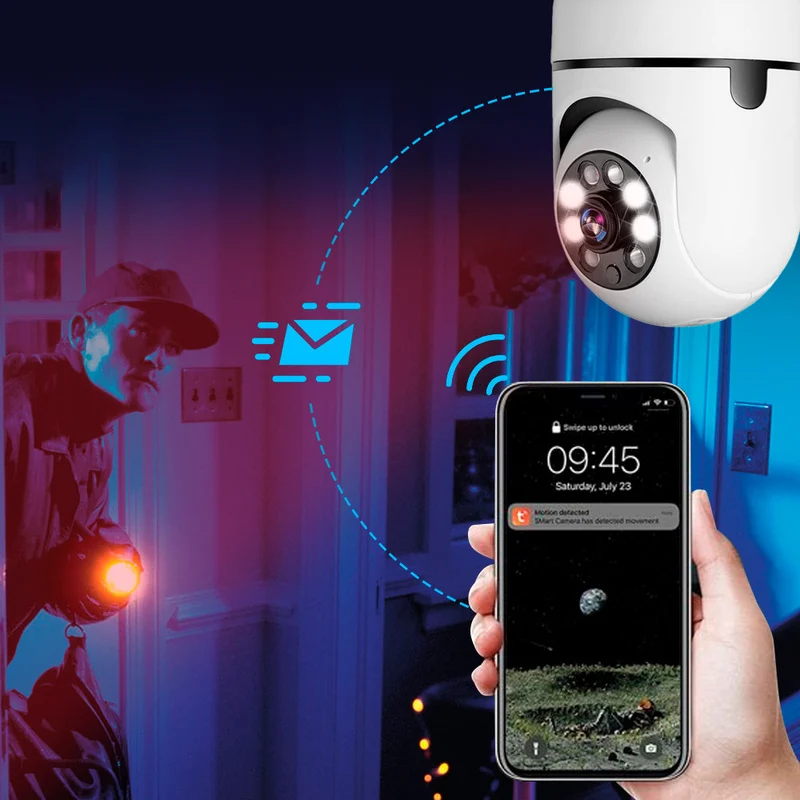 E27 Beveiligingscamera – slimme lampcamera met nachtzicht en app-bediening